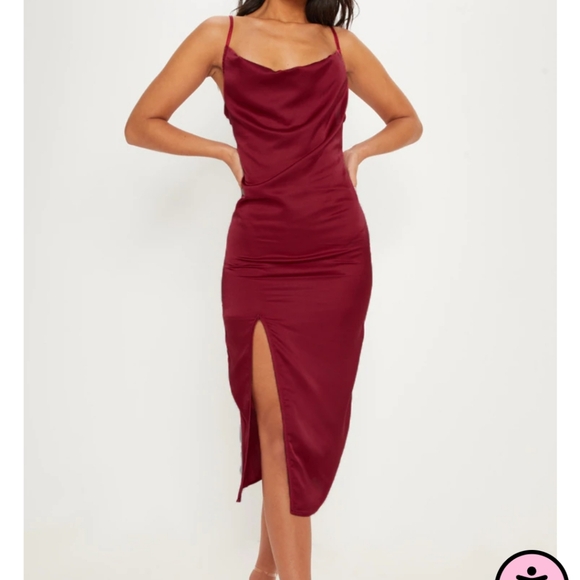 PrettyLittleThing Dresses & Skirts - PrettyLittleThing Burgundy Satin Midi Slip Dress size 12